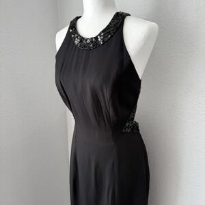 Vintage 90s Dave & Johnny Black Sequins Backless Evening Gown Dress Sz 9-10 Goth